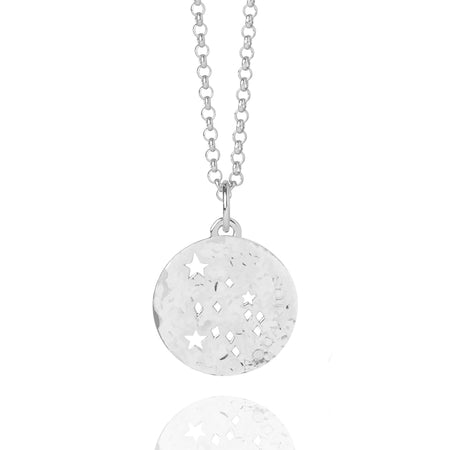 Aquarius Zodiac Necklace Hammered Silver